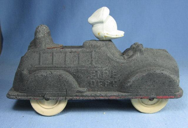 Vintage Hard Rubber Toy ~ Mickey Mouse FIRE DEPT Truck with Donald Duck Driver - Vintage Walt Disney Toy