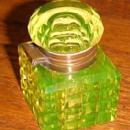 Vaseline Glass Diamond Electric Blue Lid Inkwell - Glass