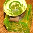 Vaseline Glass Diamond Electric Blue Lid Inkwell - Glass