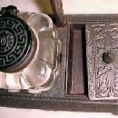 Bronzed Cast Iron Base Triple Pen Rest Inkwell - Metalware