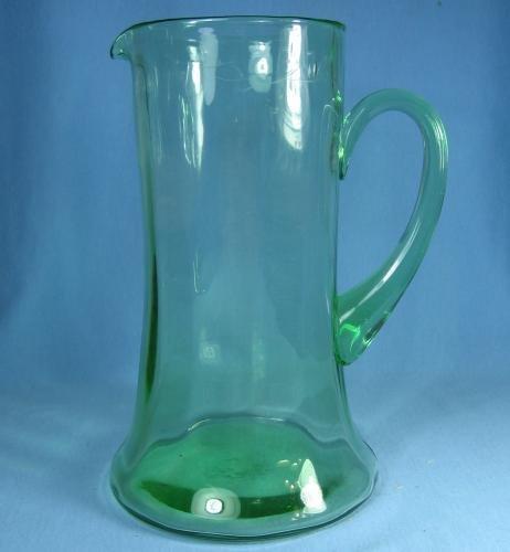Large Green Depression Ear BLOWN Glass Tankard Pitcher