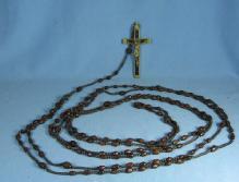 RARE 15 Decade Circa 1910 Wood Devotional Rosary EBONY & BRASS Cross ~ Nun Habit