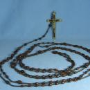 RARE 15 Decade Circa 1910 Wood Devotional Rosary EBONY & BRASS Cross ~ Nun Habit