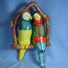 Vintage Pottery Porcelain Double PARROT Hanging Basket