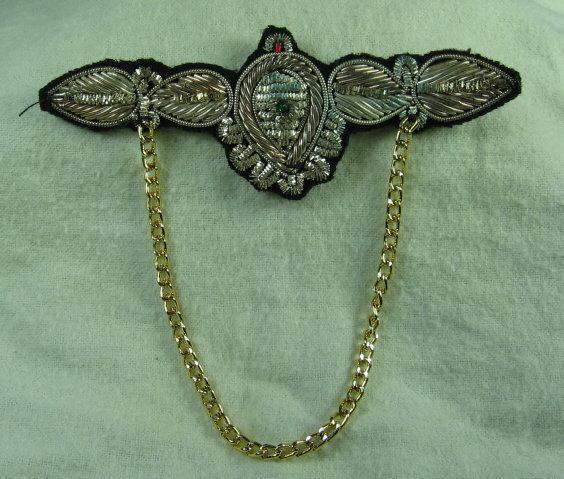 Vintage Sew-On Embellished Patch with Goldtone Chain