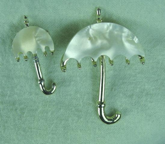Jewelry 1950's Scatter Pins * Pair of MOP Umbrella Brooches - Vintage Estate Jewelry