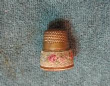 Brass and NEEDLEPOINT Sewing Thimble - textile
