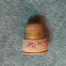 Brass and NEEDLEPOINT Sewing Thimble - textile