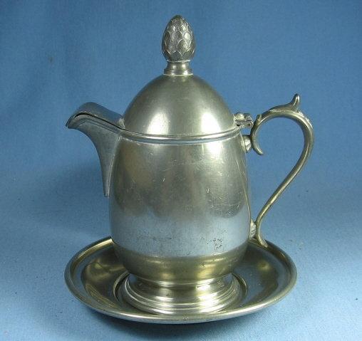 Pewter SYRUP Pitcher & UNDER PLATE - metalware