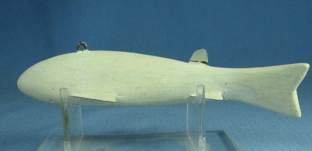 Hand Carved Working FISH DECOY - unpainted Peterson - Vintage Sporting