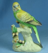 Vintage Napco Bird PARAKEET Figurine - Bisque Porcelain