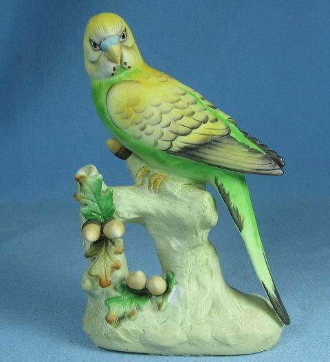 Vintage Napco Bird PARAKEET Figurine - Bisque Porcelain