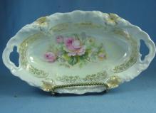 German Porcelain Luster Lustre Pierced Handle RELISH DISH Bowl