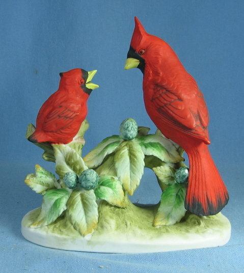 Lefton Figurine PARAKEET Bird Group - Antique Bisque Porcelain