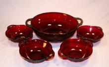 Depression Glass CORONATION Royal Ruby Berry Bowl Set
