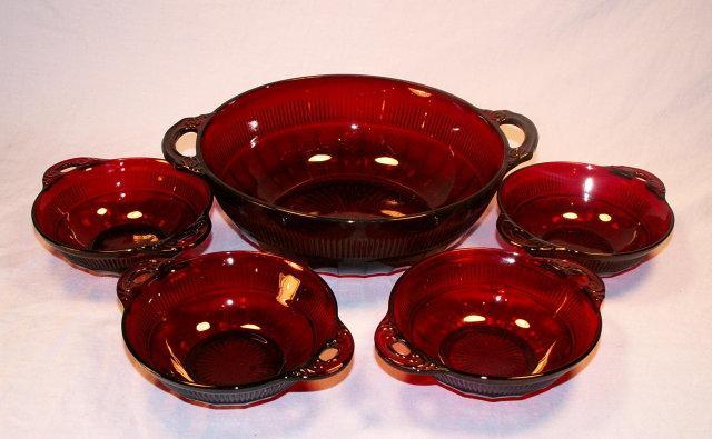 Depression Glass CORONATION Royal Ruby Berry Bowl Set