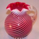 Cranberry Opalescent Swirl Glass Pitcher