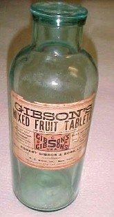 LARGE Bottle GIBSON'S Mixed Fruit Tablets Large - Glass
