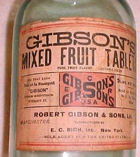 LARGE Bottle GIBSON'S Mixed Fruit Tablets Large - Glass