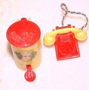 Dollhouse Garbage Tin + Telephone - Toys