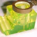 Vaseline Cut Glass Inkwell - Glass