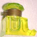Vaseline Cut Glass Inkwell - Glass