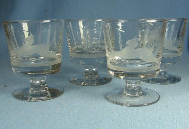 Elegant Etched DEER Stemware COCKTAIL or WHISKEY SOUR Glass Group
