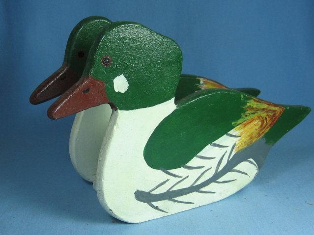 Folk Art DUCK Decoy Carved Wood NAPKIN or LETTER Holder - Hunting Lodge Cabin