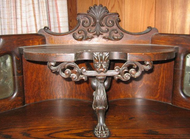 Double Curved Glass Oak CORNER China Cabinet with Griffin Gallery & Claw Feet - Victorian Furniture
