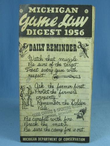 Antique 1956 Michigan GAME LAW DIGEST Hunt Manual - sporting