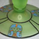 Set Satin Green EGYPTIAN Motif Glass Candlesticks