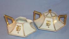 LIMOGES Hexagon Shaped Porcelain Creamer and Sugar Set