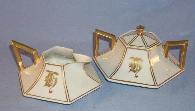 LIMOGES Hexagon Shaped Porcelain Creamer and Sugar Set