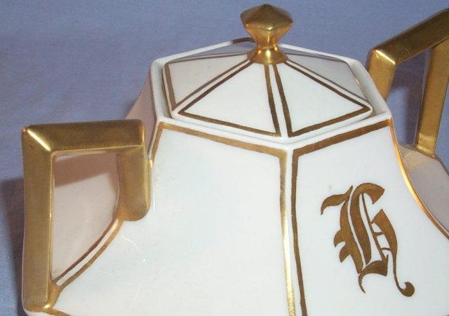 LIMOGES Hexagon Shaped Porcelain Creamer and Sugar Set
