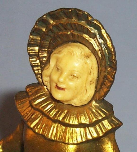 SONYA HENIE Cast Metal Figurine w/ Celluloid Face - Metalware