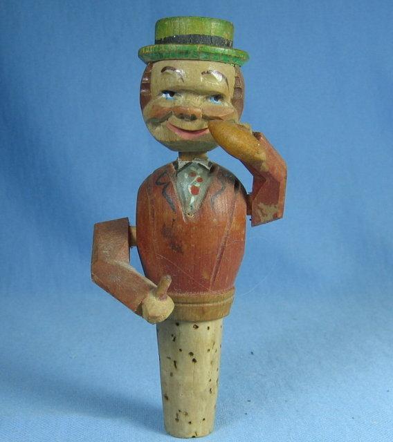 Antique ANRI Double Mechanial Bottle STOPPER Corker - Carved Wood Primitive