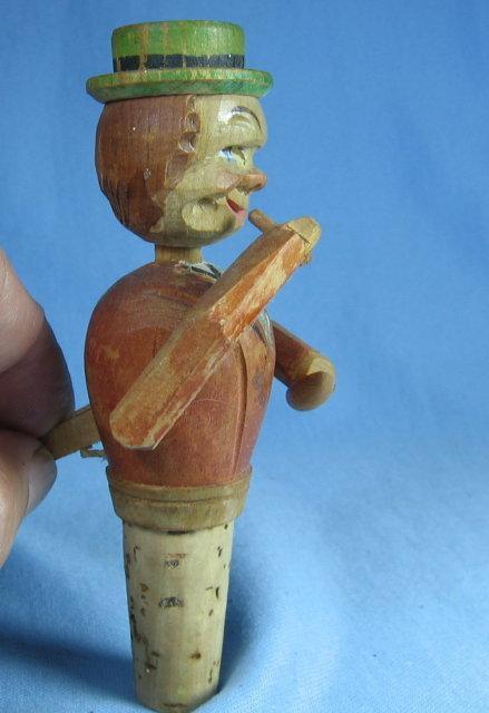 Antique ANRI Double Mechanial Bottle STOPPER Corker - Carved Wood Primitive
