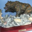Brown BEAR & Salmon FISH Sculpture - Montefiori Collection Limited Edition for your Cabin, Lodge, Sporting Hunting Den