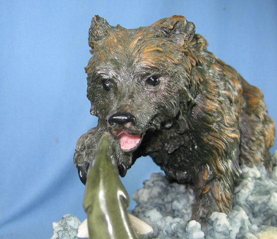Brown BEAR & Salmon FISH Sculpture - Montefiori Collection Limited Edition for your Cabin, Lodge, Sporting Hunting Den