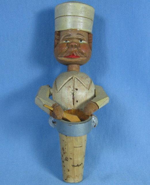 Antique ANRI Mechanical Bottle Stopper PASTRY CHEF - Carved Woodenware
