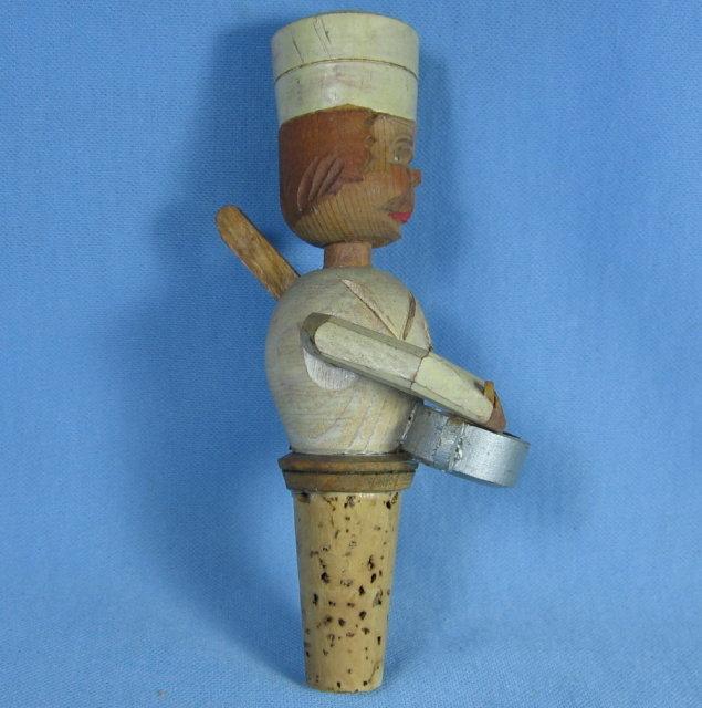 Antique ANRI Mechanical Bottle Stopper PASTRY CHEF - Carved Woodenware