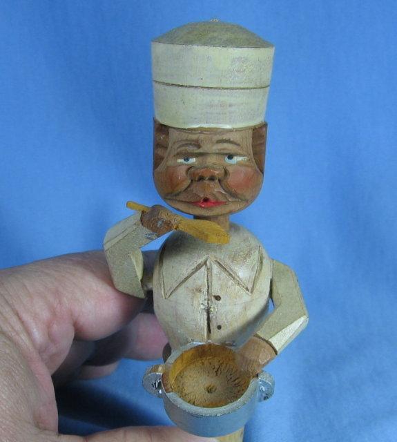 Antique ANRI Mechanical Bottle Stopper PASTRY CHEF - Carved Woodenware