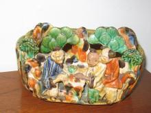 Oriental BANKO Bowl Figural Japanese Pottery Dish Planter