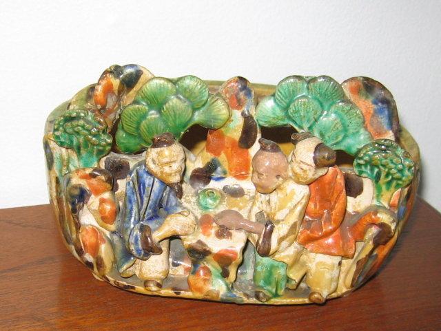 Oriental BANKO Bowl Figural Japanese Pottery Dish Planter