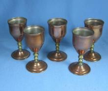 Set Copper & Brass Liquor or Whiskey Glass Group