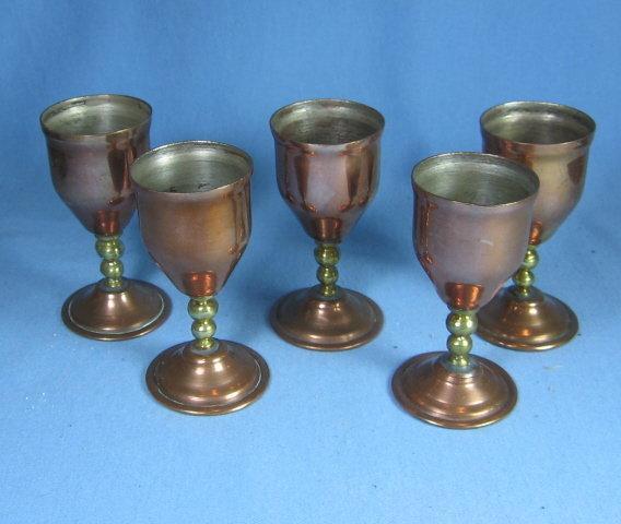 Set Copper & Brass Liquor or Whiskey Glass Group