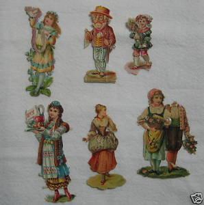 Victorian Antique DIE CUT 6pc Group Scrap Scrapbook