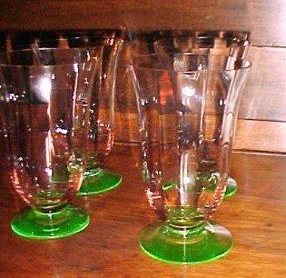 Cambridge Vaseline 4 Footed Water Glasses - Glass