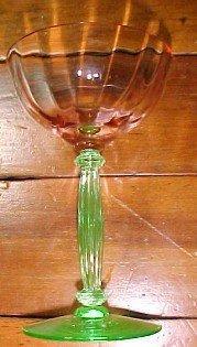 Cambridge Pair Vaseline and Pink Wine Glasses - Glass