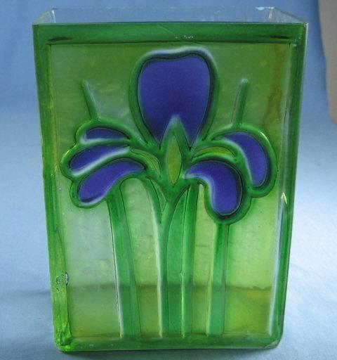 IRIS Flower Vase Vintage Molded & Stained Glass